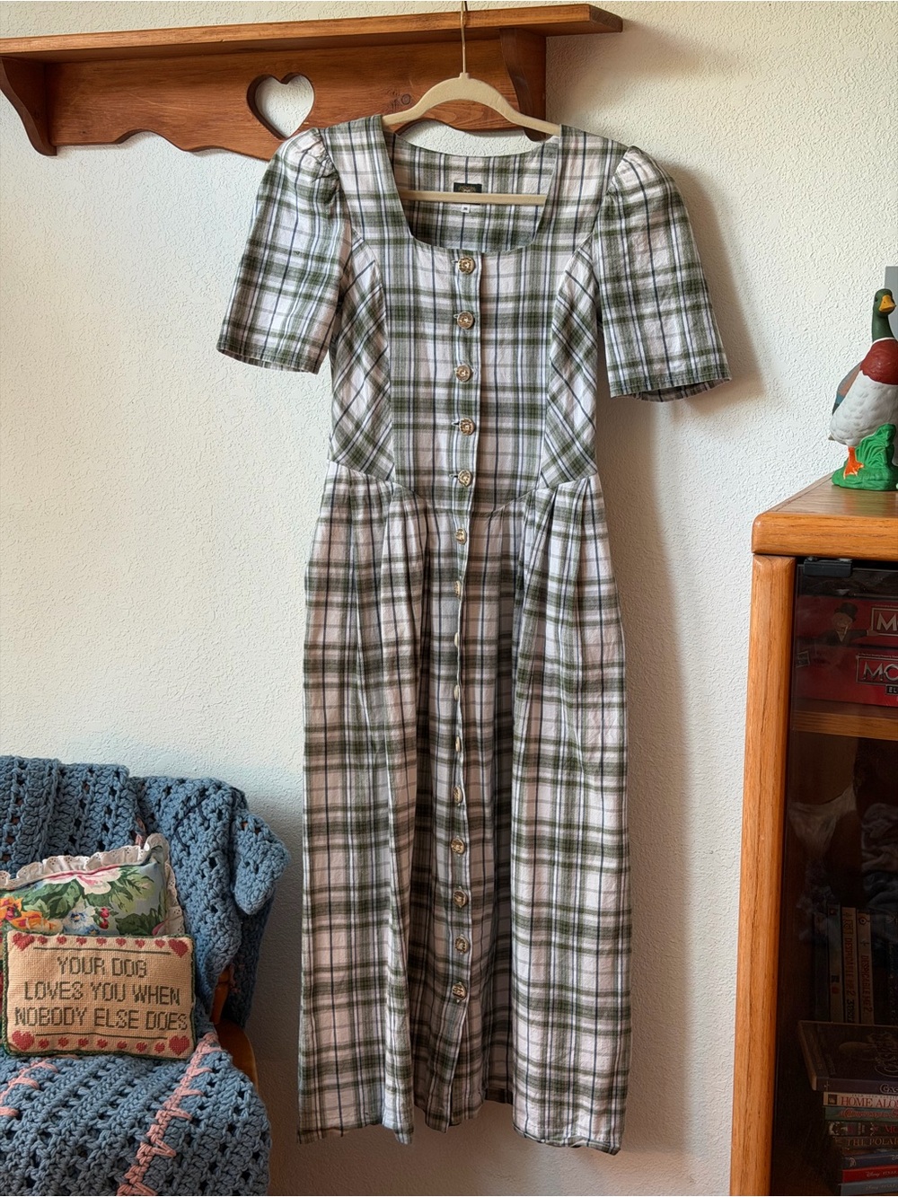 Vintage German OS Trachten Green Plaid Dirndl Dress